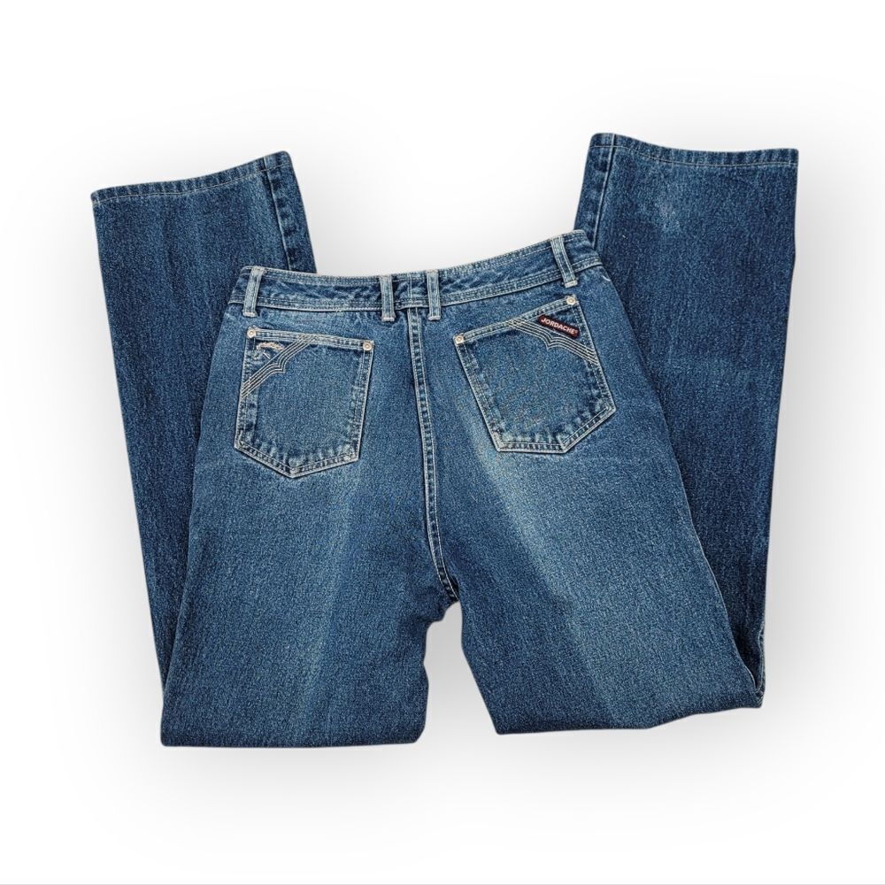 Jordache Vintage Denim Straight Blue Jeans Horse Head Embroidery Long 33" Inseam